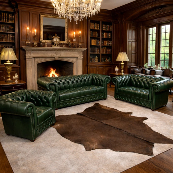 Chesterfield 3+2+1 Leder Garnitur Leder A1sp100 ecko GEFALTET