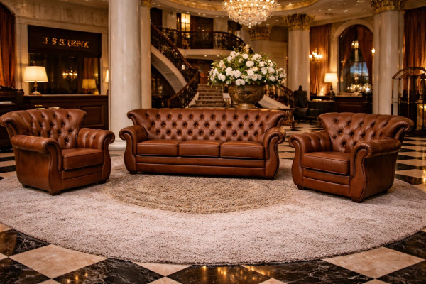 Chesterfield Set 3-2-1 oder 3+1+1 Monks Rinder Narbenleder D300