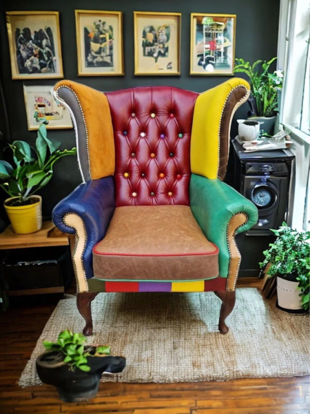 CHESTERFIELD OHRENSESSEL Designer Modell - LEDERSESSEL MIT PATCHWORK