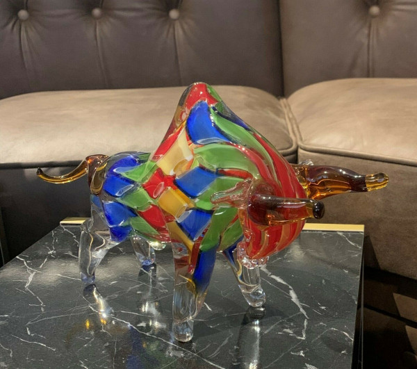 Stier Murano Glas Optik Glasskulptur 37 cm Breit, bunt