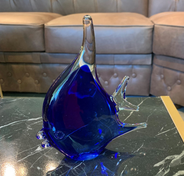 Murano Glas Optik Glasskulptur Fisch 18,5 cm blau