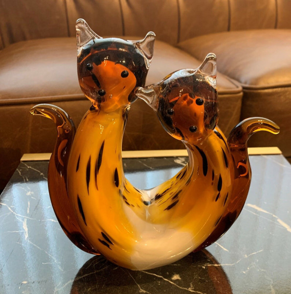 Murano Glas Optik Glasskulptur Katzen 18,5 cm