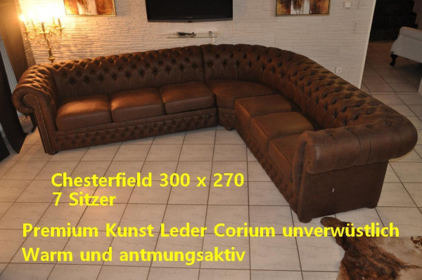 Chesterfield Modell Corium Eck Garnitur 300 x 270 de Luxe 2 x Federkern