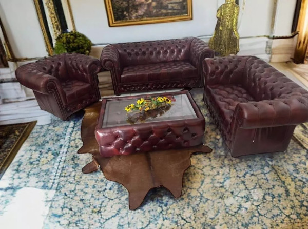 Chesterfield Classik geknöpfter Sitz 3+2+1 A100 Rinder Narbenleder